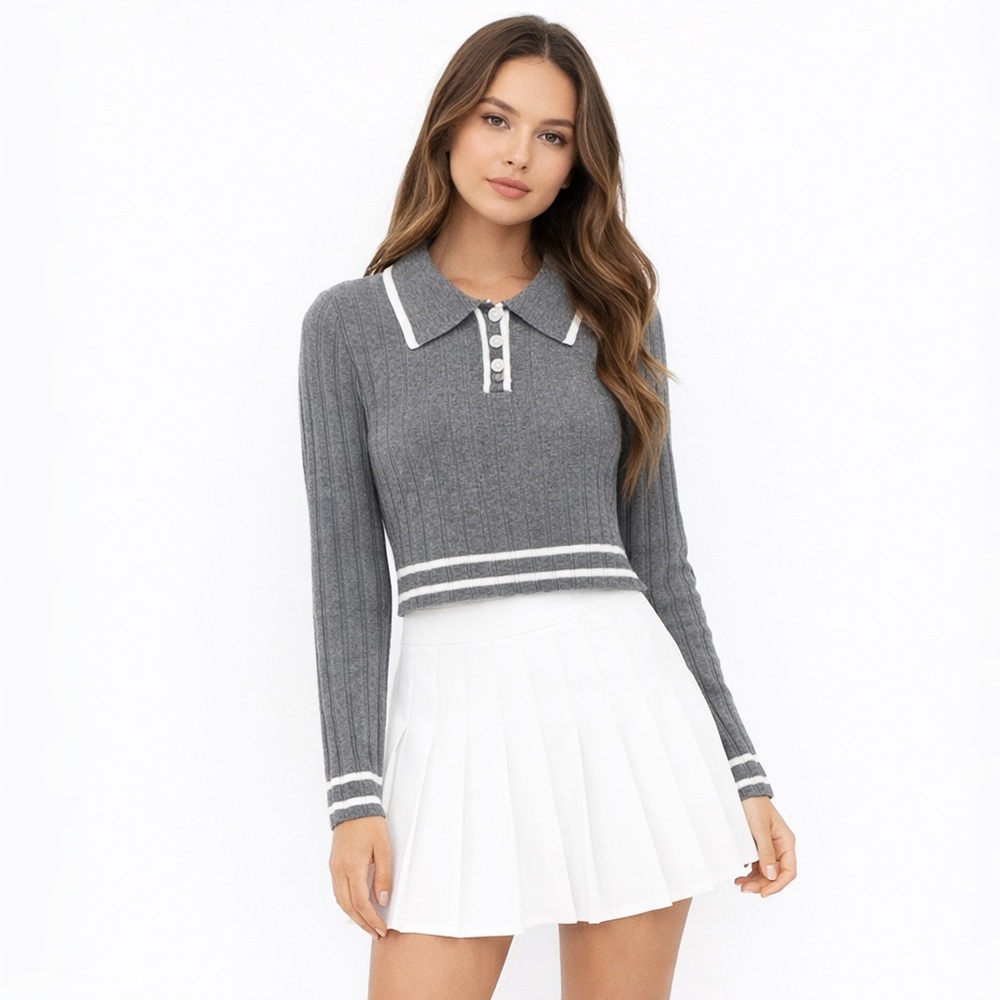 Lizette Collection Ribbed Gray Sweater Medium